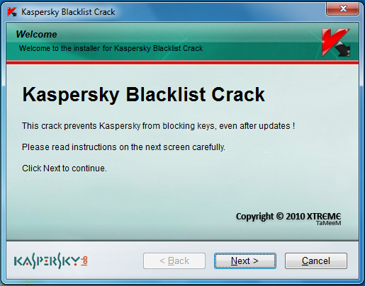 קראק לקספרסקי כל המוצרים עד 2010 | Kaspersky Blacklist Crack 2010,2009 and 7